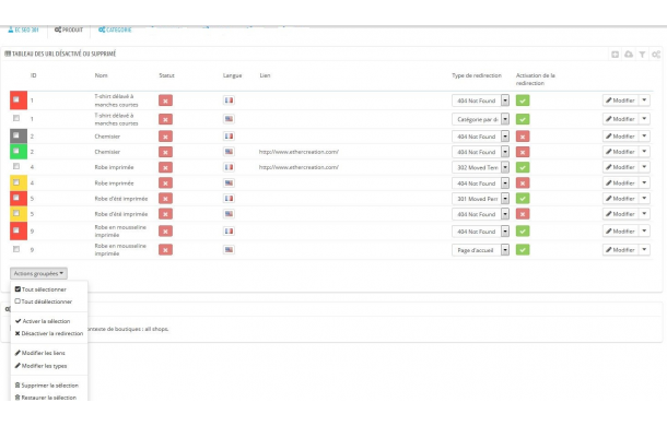 Module SEO 404, 301 produits et catégories supprimés/désactivés - Module Prestashop