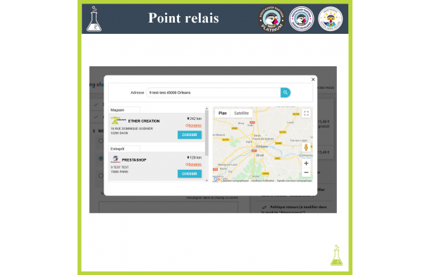 The customer also chooses the relay point of his choice when selecting a carrier via an interactive map. - Addons Prestashop The customer also chooses the relay point of his choice when selecting a carrier via an interactive map. - Addons Prestashop