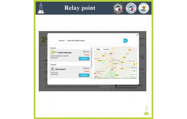 The customer also chooses the relay point of his choice when selecting a carrier via an interactive map. - Addons Prestashop The customer also chooses the relay point of his choice when selecting a carrier via an interactive map. - Addons Prestashop
