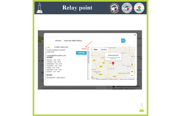 The customer also chooses the relay point of his choice when selecting a carrier via an interactive map. - Addons Prestashop The customer also chooses the relay point of his choice when selecting a carrier via an interactive map. - Addons Prestashop