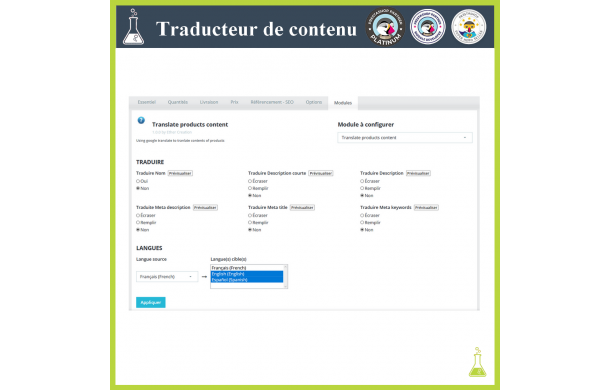 Traducteur de contenu avancé - Module Prestashop