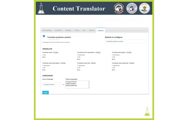 Traducteur de contenu avancé - Module Prestashop