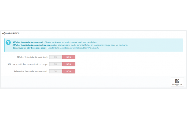 Affichage de déclinaisons/attributs avec stock - Module Prestashop