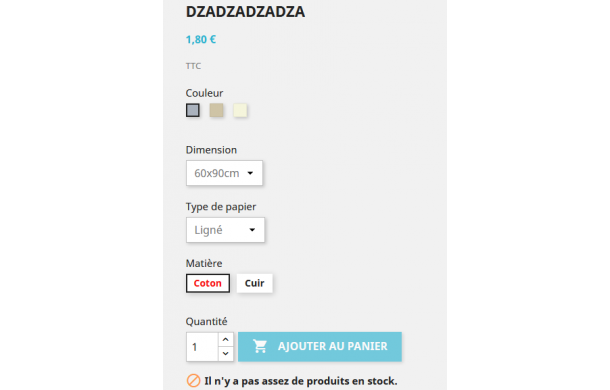 Affichage de déclinaisons/attributs avec stock - Module Prestashop