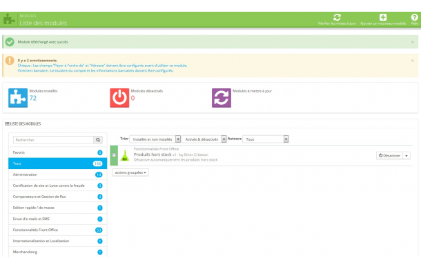 Désactivation des produits hors stock - Module Prestashop