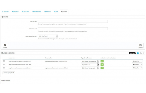 Module 301 SEO - redirection automatique de toutes vos 404 - Module Prestashop