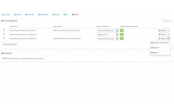 Module 301 SEO - redirection automatique de toutes vos 404 - Module Prestashop