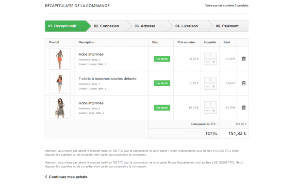 Minimum amount order for several categories - Addons Prestashop