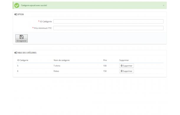 Minimum de commande pour plusieurs catégories - Module Prestashop