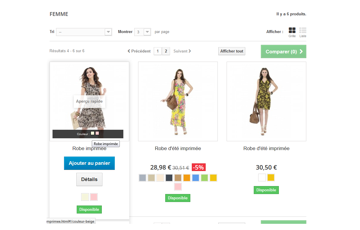 Affiche la deuxième photo et attributs en hover - Module Prestashop