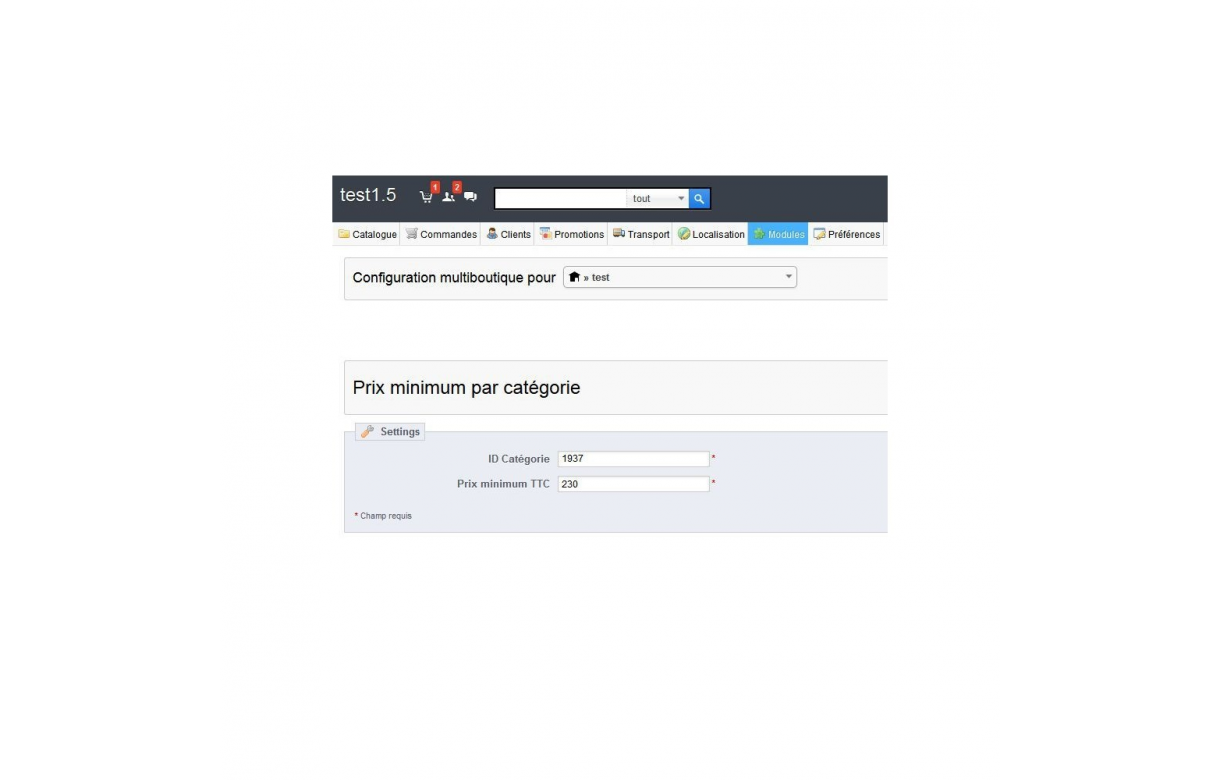 Montant minimum de commande pour une catégorie - Module Prestashop