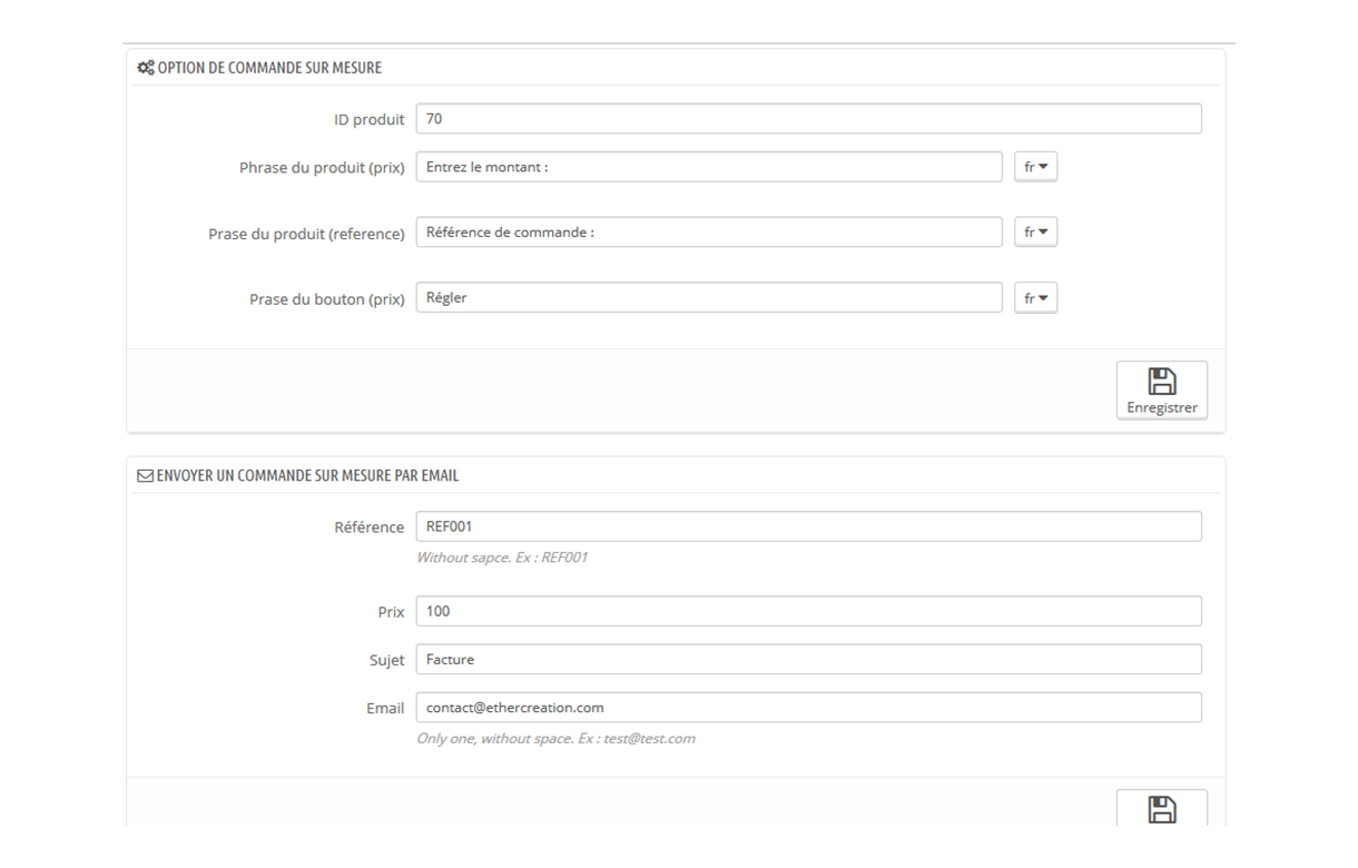 Commande sur-mesure - Module Prestashop