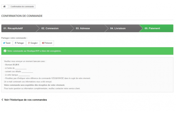 Partage de commande sur les réseaux sociaux - Module Prestashop