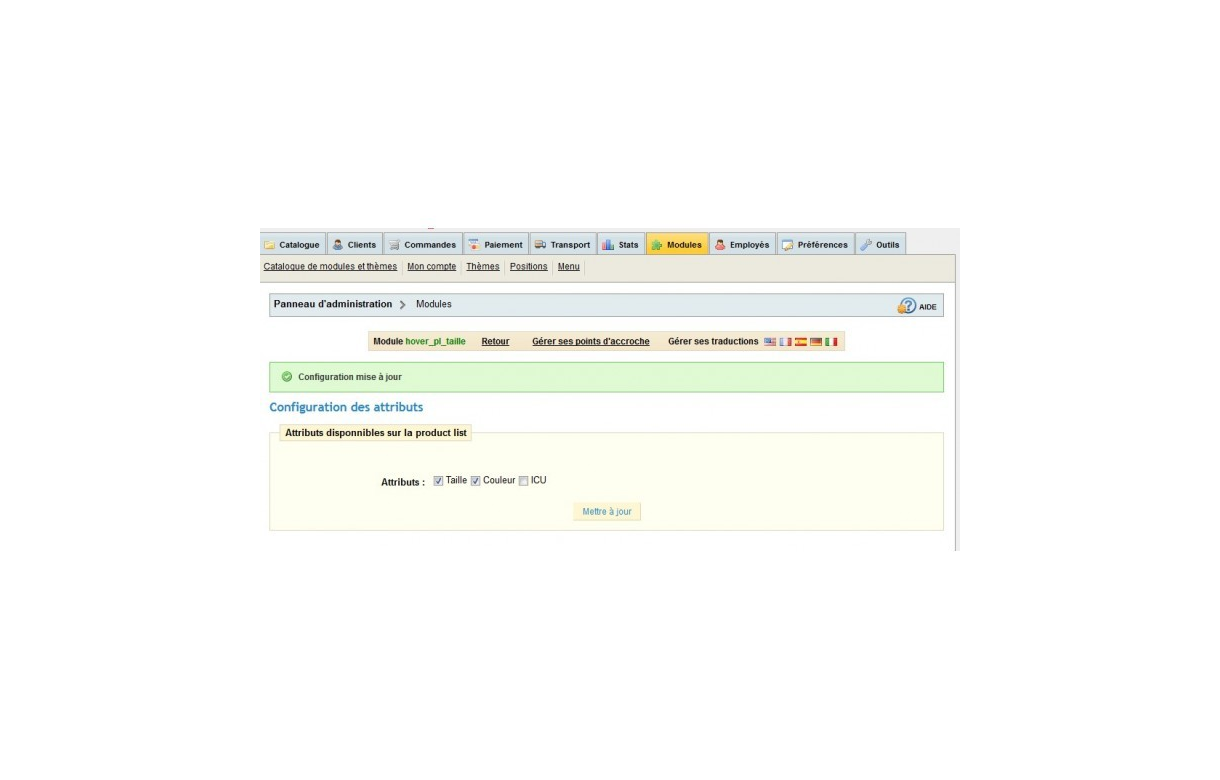 Attributes with hover on category page - Addons Prestashop